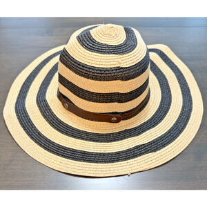 Sally Hat Wide Brim Beige Black One Size Travel Cruise Packable Sun Hat